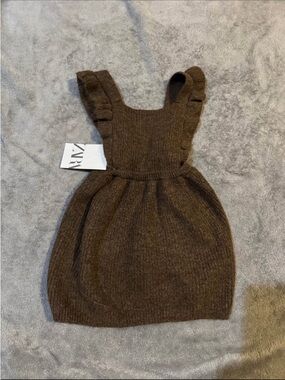 Zara Kids Brown Ruffle Strap Knit Pinafore Dress